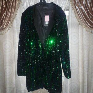 PLUS SIZE Emerald Green sequin Blazer- mini dress  Sz 26
